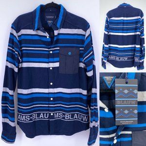 Scotch & Soda Amsterdams Blauw NWT Wool Blend Mens Sz L Striped Flannel Shirt